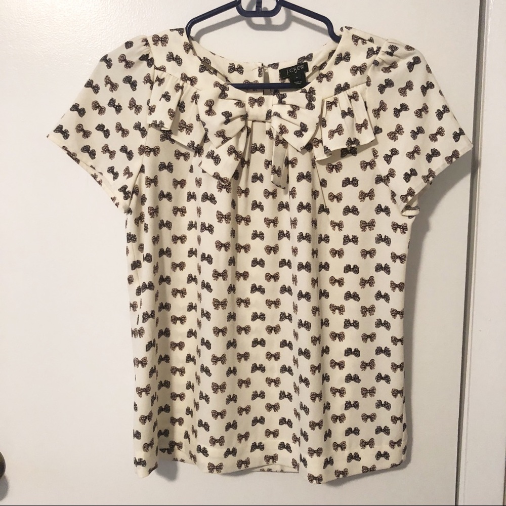 JCrew silk bow print blouse